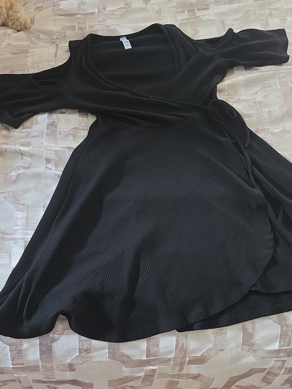 Jolie Black Ribbed Wrap Dress with Short Sleeves